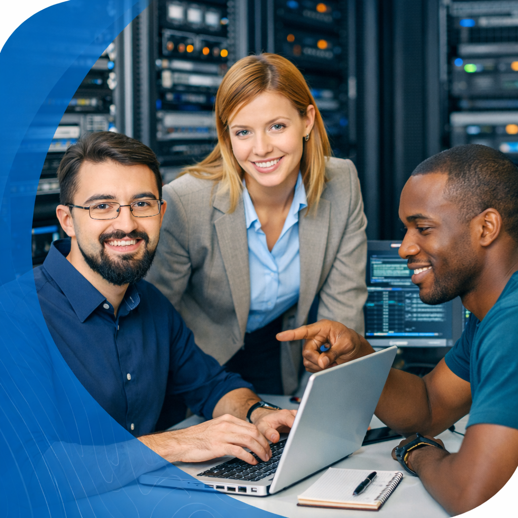 collaborating in server room